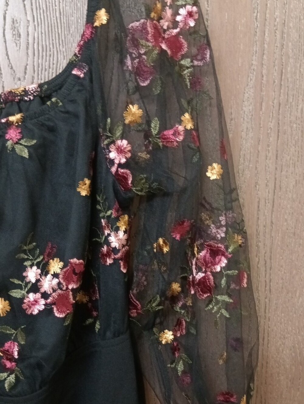 New Stillettos Black Floral Embroidered Long Sleeve Dress| Size XL - Picture 4 of 6